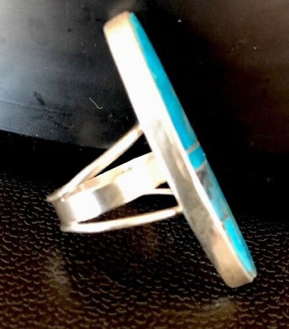 Navajo Turquoise Inlay Ring | Sterling Silver | Sz 6 | Authentic Native American Handmade | 359 - Masha USA