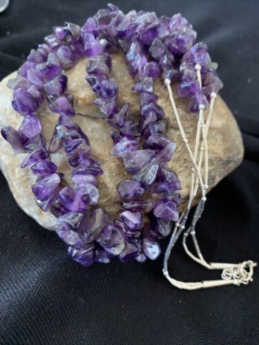 Navajo Purple Amethyst Liquid Heishi Necklace Pendant | Sterling Silver Tubes | Authentic Native American Handmade | 869
