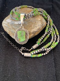 Navajo Pearls Gaspeite Turquoise Pendant Necklace Set | Sterling Silver | 3-Strand | 2987