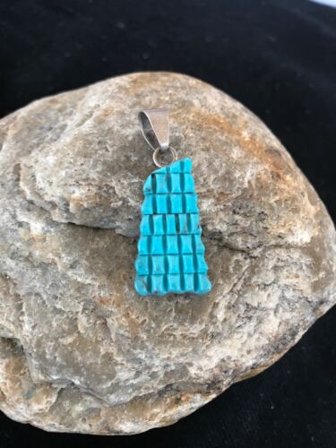 Navajo Blue Turquoise Corn Inlay Pendant | Sterling Silver | Authentic Native American Handmade | 13315