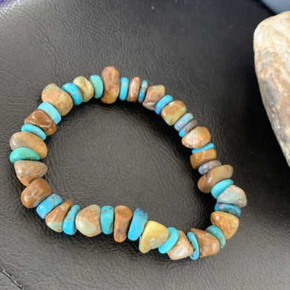 Men's Women's Stretch Bracelet | Blue Green Turquoise Stone | 7" | Authentic Native American Handmade | 11826