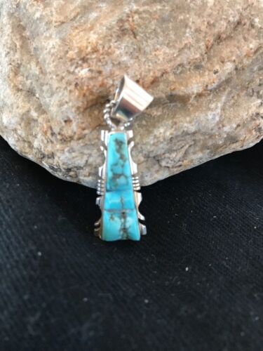 Kingman Turquoise Sterling Silver Pendant | Navajo Inlay Design | Signed | 21" Necklace | 3409