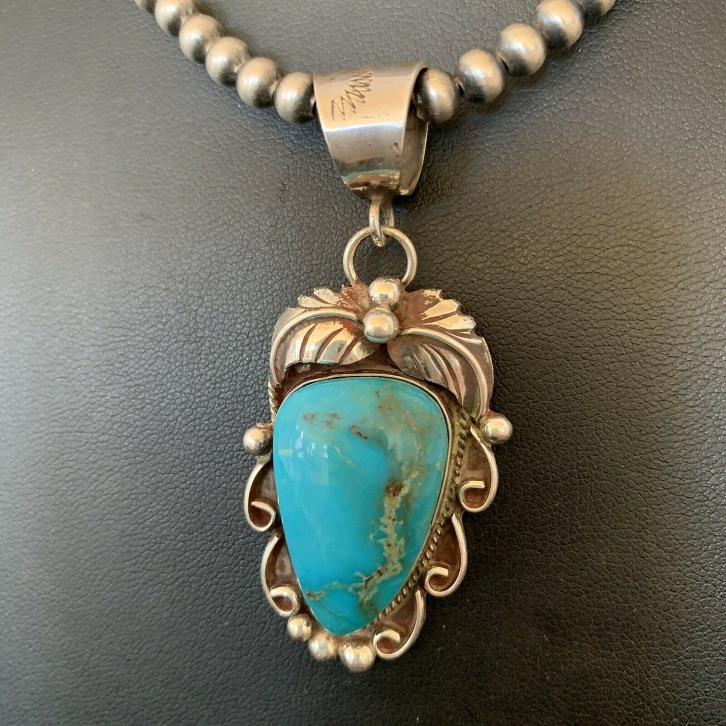 Native American Sterling Silver Blue Kingman Turquoise Necklace Pendant | Women's | 10902