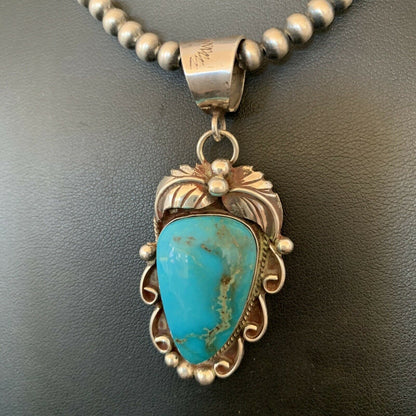 Native American Sterling Silver Blue Kingman Turquoise Necklace Pendant | Women's | 10902