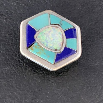 Navajo Blue Turquoise Lapis Opal Necklace Pin | Sterling Silver | 1" | Authentic Native American Handmade | 13697