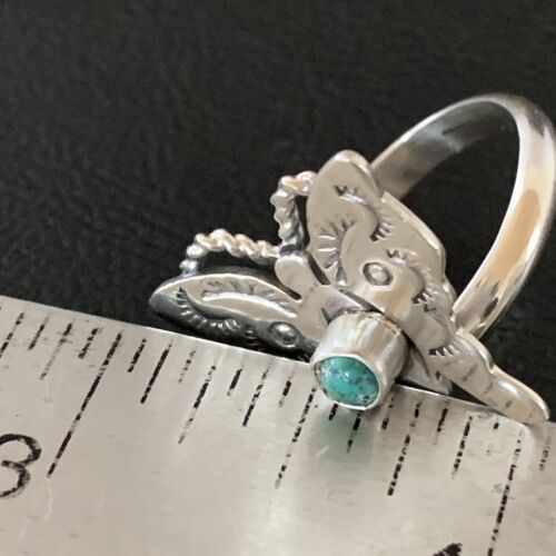 Navajo Blue Turquoise Butterfly Ring | Sterling Silver | Sz Adj 8 | Authentic Native American Handmade | 10340