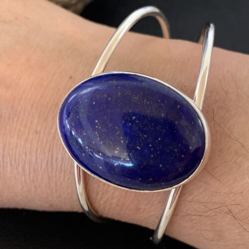 Minimalist Women's Blue Lapis Lazuli Cuff Wire Bracelet | Sterling Silver | 12873