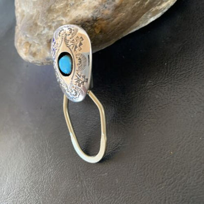 Men's Women's Navajo Turquoise Keyring | Sterling Silver | 2" | Authentic Native American Handmade | 11597