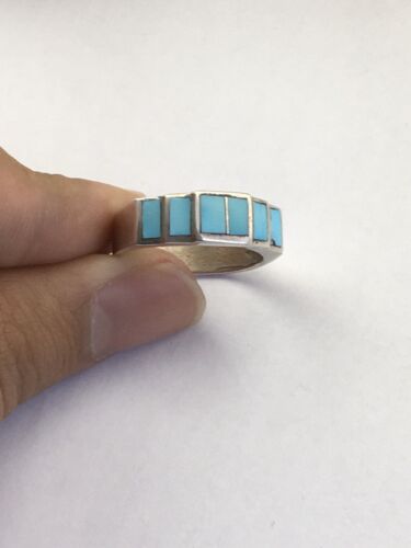 Navajo Blue Kingman Turquoise Inlay Ring | Sterling Silver | Sz 10 | Authentic Native American Handmade | 01594
