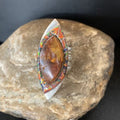 Navajo Sterling Silver Opal Inlay Ring with Amber | Sz 9 | Authentic Native American Handmade | Pomellato | 12849