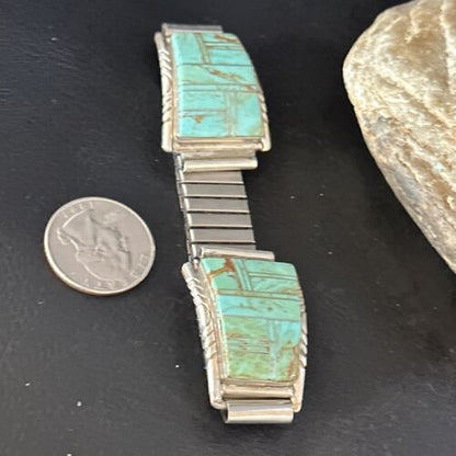 Authentic Navajo Men's Wristwatch | Blue Turquoise Inlay | Sterling Silver Tips | Native American Jewelry | 14395