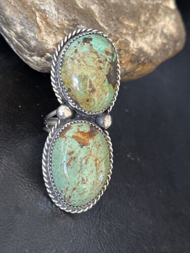 Navajo Green Turquoise Cluster Ring | Authentic Native American Sterling Silver | Multi-Stone | Sz 9.5 | 14500