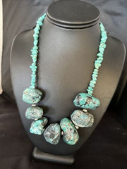 Navajo Chunky Blue Turquoise Necklace | Sterling Silver | Authentic Native American Handmade | 20" | 14414