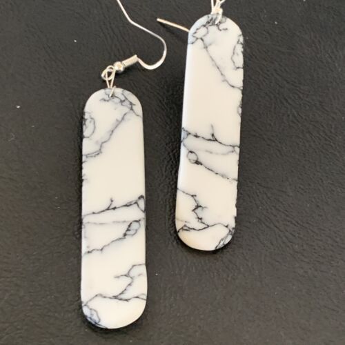 Navajo White Buffalo Turquoise Dangle Earrings | Sterling Silver | 2" | Authentic Native American Handmade | 11753