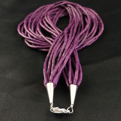 Navajo Sugilite 10-Strand Heishi Necklace | Sterling Silver Tubes | 19" | Authentic Native American Handmade | 10167