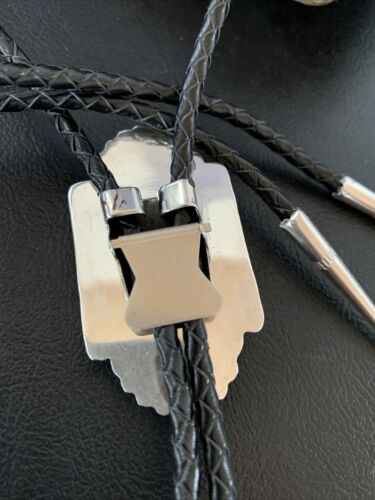 Navajo White Buffalo Turquoise Bolo Tie | Sterling Silver | Authentic Native American Handmade | 12905