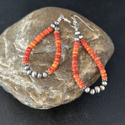 Southwestern Red Spiny Oyster Bead Earrings | Navajo Sterling Silver | Authentic Native American Handmade | 14372
