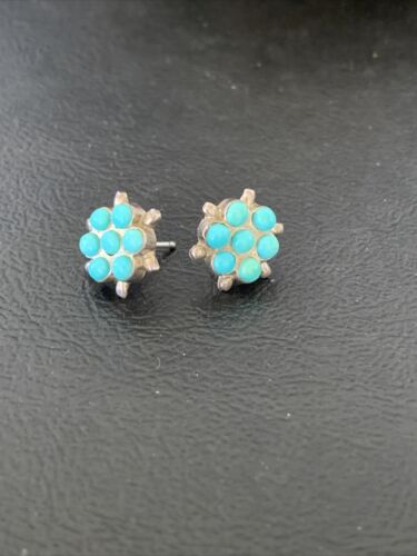 Zuni Petit Point TurquoiseCluster Earrings | Authentic Native American Handmade | Sterling Silver | 1608