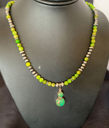 Navajo Green Gaspeite Turquoise Pendant | Sterling Silver | Authentic Native American Handmade | 12267