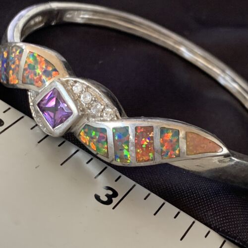 Southwestern Navajo Orange Opal Amethyst Bracelet | Sterling Silver | 7" | Authentic Native American Handmade | 13125