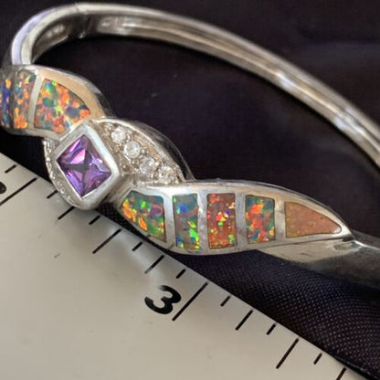 Southwestern Navajo Orange Opal Amethyst Bracelet | Sterling Silver | 7" | Authentic Native American Handmade | 13125