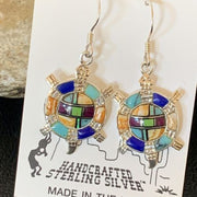 Navajo Turquoise Spiny Opal Inlay Sterling Silver Turtle Earrings | 0.5" | Handmade | 12014