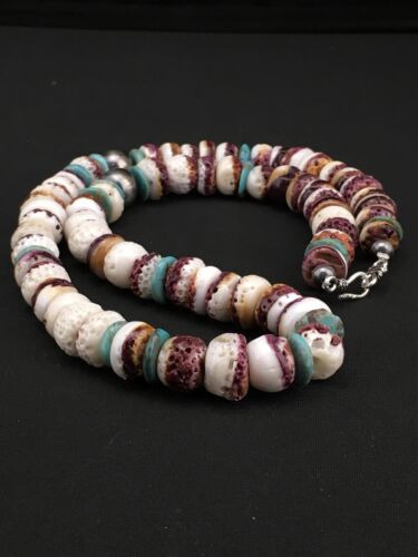 Navajo Purple Spiny Oyster Turquoise Necklace | Sterling Silver | 20" | Authentic Native American Handmade | 2519