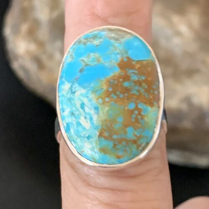Navajo Blue Kingman Turquoise Ring | Sterling Silver | Sz 8 | Authentic Native American Handmade | 12794
