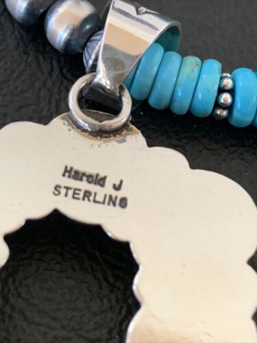 Navajo Blue Turquoise Necklace with Sterling Silver Naja Pendant | Authentic Native American Handmade | 02017