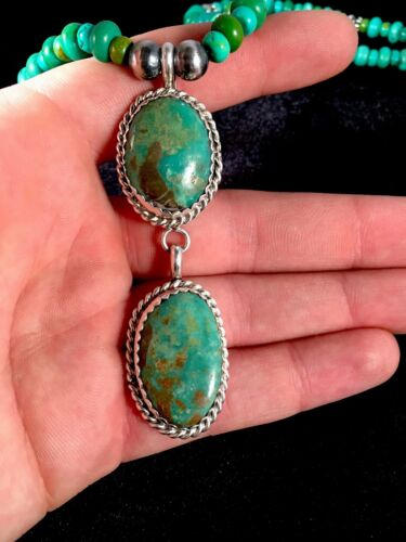 Southwestern Green Turquoise Necklace | Pueblo Sterling Silver Pendant | Multi-Stone | 8697