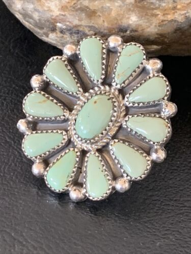 Navajo Green Turquoise Cluster Ring | Authentic Native American Sterling Silver | Multi-Stone | Sz 7 | 12192