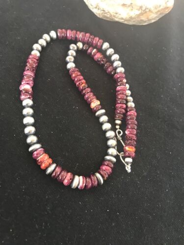 Navajo Purple Spiny Oyster & Turquoise Necklace | Sterling Silver | Authentic Native American | Single Strand | 20" | 11747
