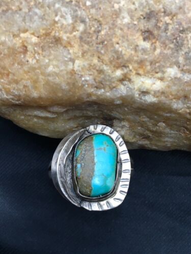 Navajo Blue Turquoise Ring | Sterling Silver | Sz 7.5 | Authentic Native American Handmade | 4457