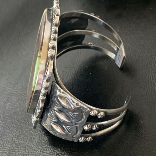 Native American Men's Navajo Bracelet | Sterling Silver Green Gaspeite | Authentic Handmade | 2046