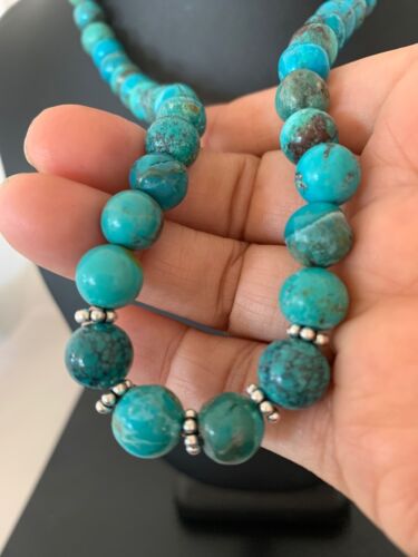Navajo Blue Turquoise Graduated Necklace | Sterling Silver | Authentic Native American Handmade | 22" | 4826 - Masha USA
