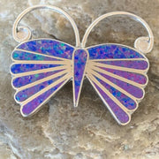 Zuni Purple Opal Butterfly Necklace Pin Pendant | Sterling Silver | Authentic Native American Handmade | 11974