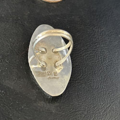 Navajo White Buffalo Turquoise Inlay Ring | Sterling Silver | Sz 8.5 | Authentic Native American Handmade | 14553