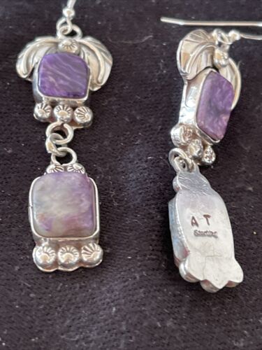 Navajo Purple Charoite Dangle Earrings | Sterling Silver | Authentic Native American Handmade | 01225