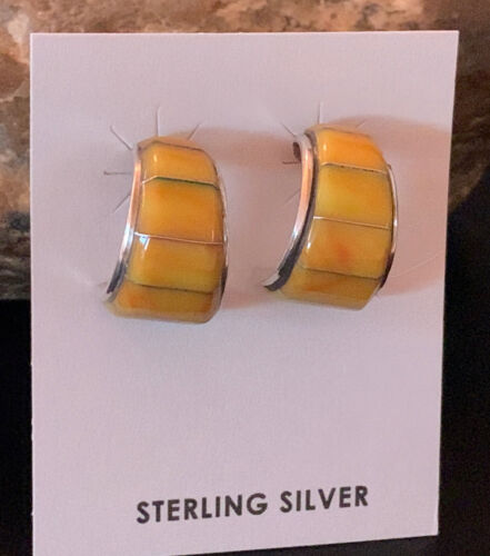 Navajo Sterling Silver & Gold Earrings | Yellow Spiny Oyster | Handmade Southwestern Jewelry | 2075