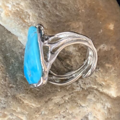 Navajo Blue Kingman Turquoise Ring | Sterling Silver | Sz 8 | Authentic Native American Handmade | 13542
