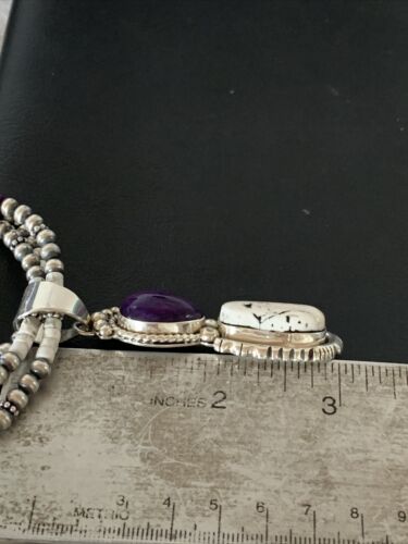 Navajo Sterling Silver Turquoise & Sugilite Beads Necklace Pendant | 23" | Multi-Strand | 01867