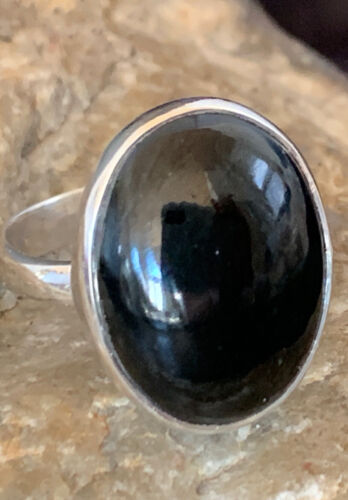 Navajo Black Onyx Ring | Sterling Silver | Sz 8.5 | Authentic Native American Handmade | 11587