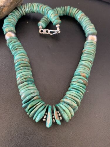 Navajo Green Turquoise Necklace | Graduated Sterling Silver | 19" | Authentic Native American Handmade | 11705