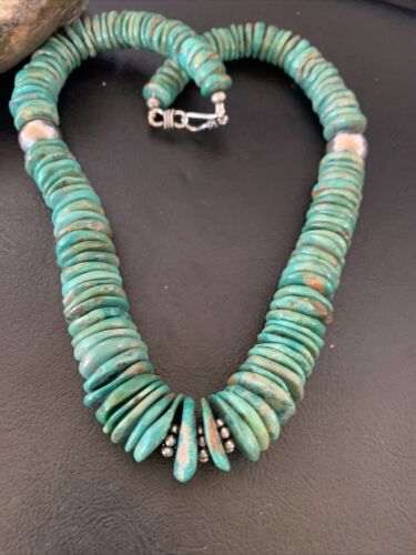 Navajo Green Turquoise Necklace | Graduated Sterling Silver | 19" | Authentic Native American Handmade | 11705 - Masha USA