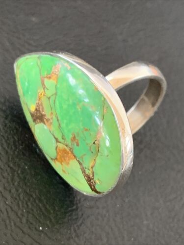 Adjustable Navajo Green Mojave Turquoise Ring | Sterling Silver | Sz 7 | Authentic Native American Handmade | 11795