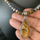 Men's Navajo Pearls Necklace | Gold Bumblebee Jasper Pendant | Sterling Silver | Native American Handmade | 13811