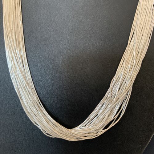 Navajo Liquid Silver Heishi Necklace | 40 Strands | Sterling Silver Tubes | 19" | 2214