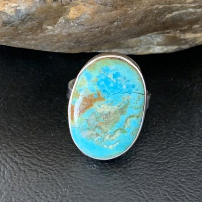 Navajo Blue Kingman Turquoise Ring | Sterling Silver | Sz 8 | Authentic Native American Handmade | 12795
