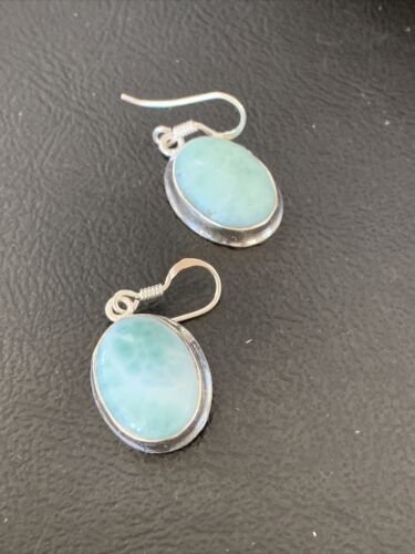 Navajo Blue Larimar Dangle Earrings | Sterling Silver Beads | Authentic Native American Handmade | 1613