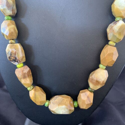 Navajo Graduated Faceted Green Nugget Turquoise Necklace | Sterling Silver | Authentic Native American | 21" | 1494